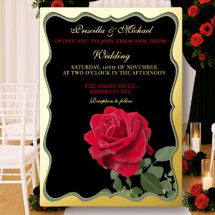 Elegante rote Rose und goldene Hochzeit Folieneinladung