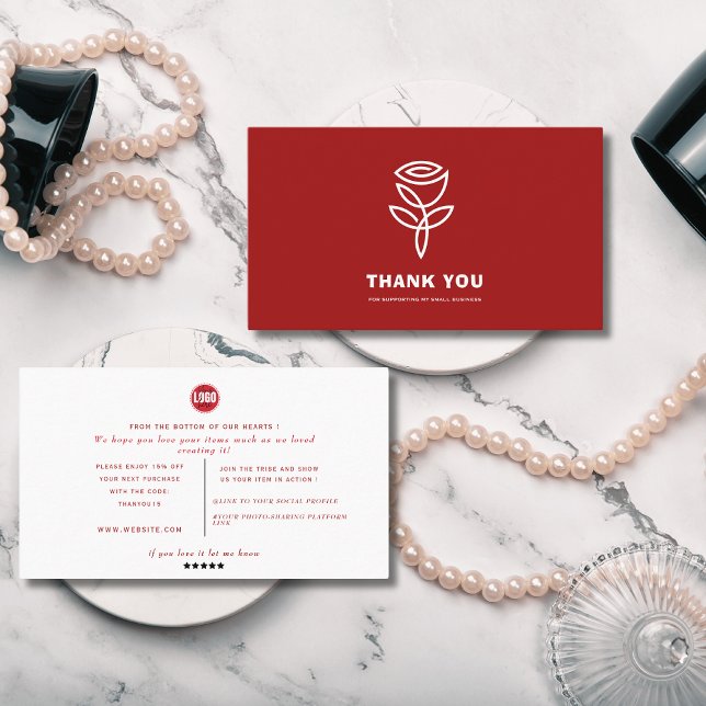 Elegante Rote Rose Vielen Dank Visitenkarte (Von Creator hochgeladen)