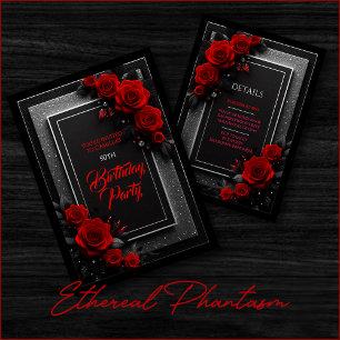 Elegante Rote Rosen Black Glam Einladung zum Gebur