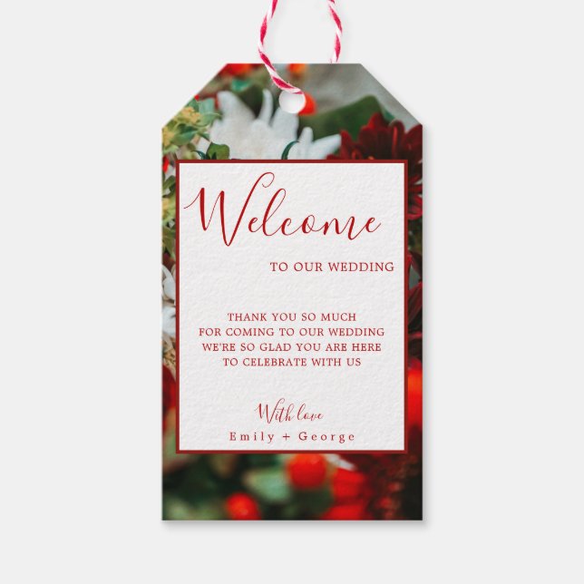 Elegante rote Rosen blühen Blume blumenreiche Hoch Geschenkanhänger (Vorderseite)