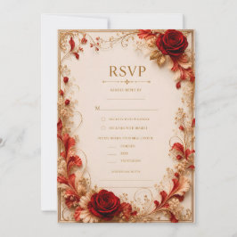 Elegante rote Rosen Blumen Goldene Hochzeit RSVP E