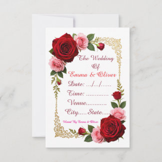 Elegante rote Rosen-Blumen-Hochzeitseinladung RSVP Karte