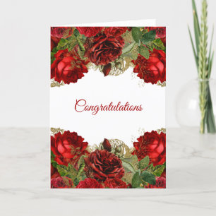 Elegante rote Rosen-Blumen-Hochzeitsgratulationen Karte