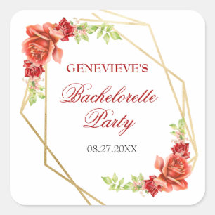 Elegante rote Rosen-Blumen-Junggesellinnen-Abschie Quadratischer Aufkleber