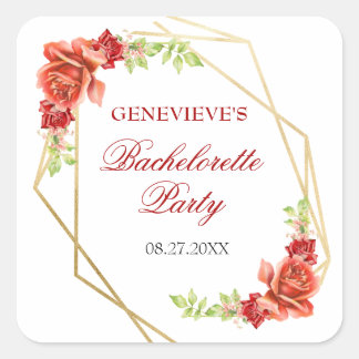 Elegante rote Rosen-Blumen-Junggesellinnen-Abschie Quadratischer Aufkleber