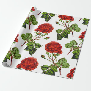 Elegante Rote Rosen Blumenmuster Blume  Geschenkpapier