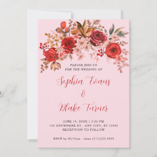 Elegante Rote Rosen Blumenweiche Rosa Hochzeit Einladung