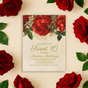 Elegante rote Rosen Braune Sweet 16 Geburtstagsein Postkarte