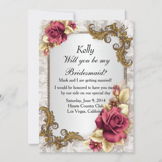 Elegante Rote Rosen Bridesmaid Card Einladung (Vorderseite)