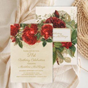 Elegante rote Rosen Champagner 21. Geburtstag Einladung