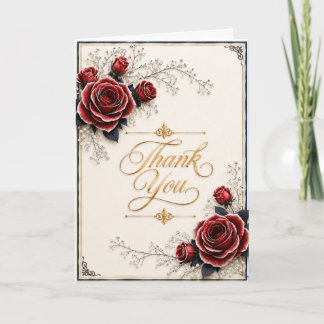Elegante rote Rosen-Dankeskarten | Elfenbein, Gold Dankeskarte