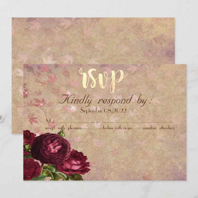 Elegante Rote Rosen Fallende Blätter UAWG Einladung (Vorne/Hinten)