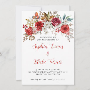 Elegante rote Rosen Florale weiße Hochzeit Einladung