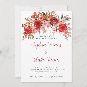 Elegante rote Rosen Florale weiße Hochzeit Einladung