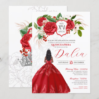 Elegante Rote Rosen Florales Wappen Formal Quincea Einladung