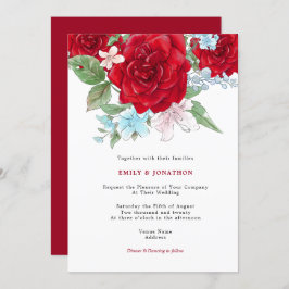 Elegante Rote Rosen Florals Typografy Wedding Einladung