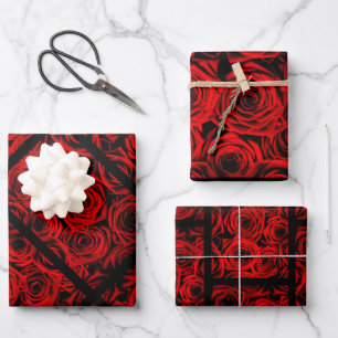 Elegante Rote Rosen Geschenkpapier Set
