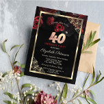 Elegante Rote Rosen gestalten Schwarz zum 40. Gebu Einladung<br><div class="desc">Moderne,  schicke und glamouröse Einladung mit eleganten rote Rosen auf schwarzem Hintergrund.</div>