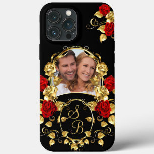 Elegante rote Rosen Gold Schwarz Foto Monogramm Case-Mate iPhone Hülle