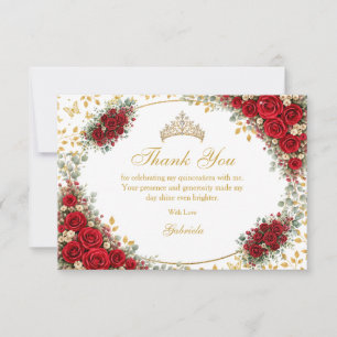 Elegante rote Rosen goldene Schmetterlinge Quincea Dankeskarte
