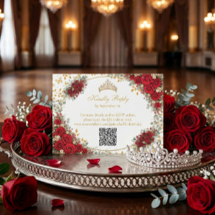Elegante rote Rosen goldene Schmetterlinge Quincea RSVP Karte
