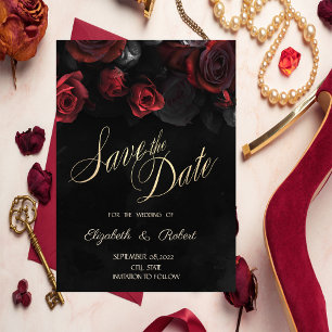 Elegante Rote Rosen Gothic Black Save the Date