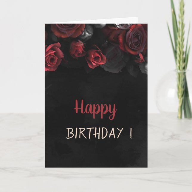 Elegante Rote Rosen Gothic Geburtstag Karte (Vorderseite)