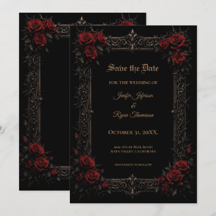 Elegante rote Rosen Gothic Hochzeit Save-the-Date- Ankündigung