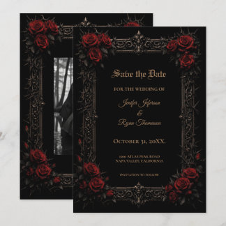 Elegante rote Rosen gothische Hochzeit - Termin vo Ankündigung