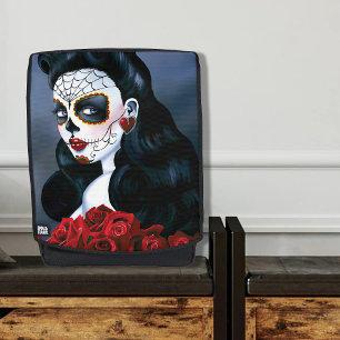 Elegante rote Rosen gothische Zucker-Schädel-Frau Rucksack