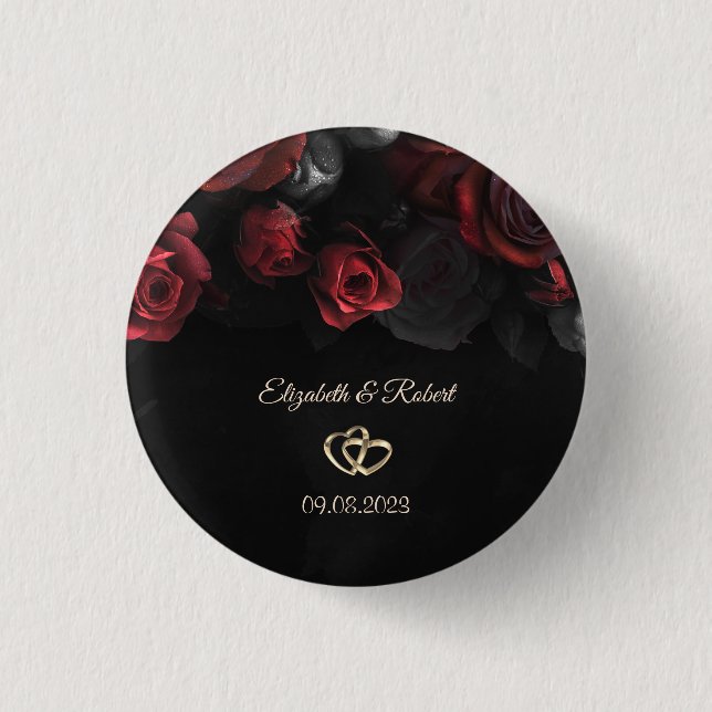 Elegante Rote Rosen Gotische Hochzeit Button (Vorderseite)