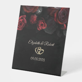 Elegante Rote Rosen Gotische Hochzeit Sockelschild