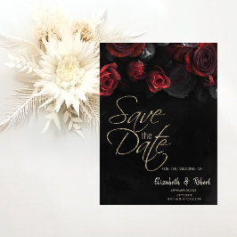 Elegante Rote Rosen Gotische Save the Date Karte