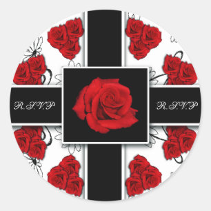 Elegante rote Rosen - Hochzeitsaufkleber Runder Aufkleber