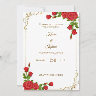 Elegante rote Rosen-Hochzeitseinladung mit Gold C Einladung