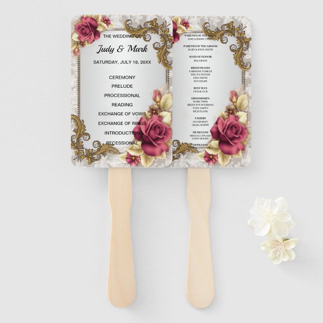 Elegante Rote Rosen Hochzeitsförderer Fächer (Vorne und Hinten)