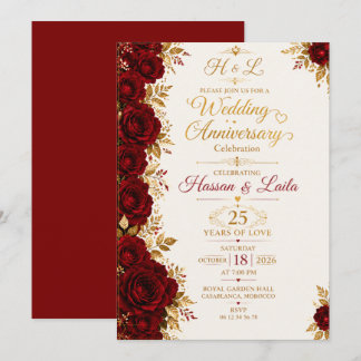 Elegante rote Rosen-Hochzeitsjubiläumseinladung Einladung