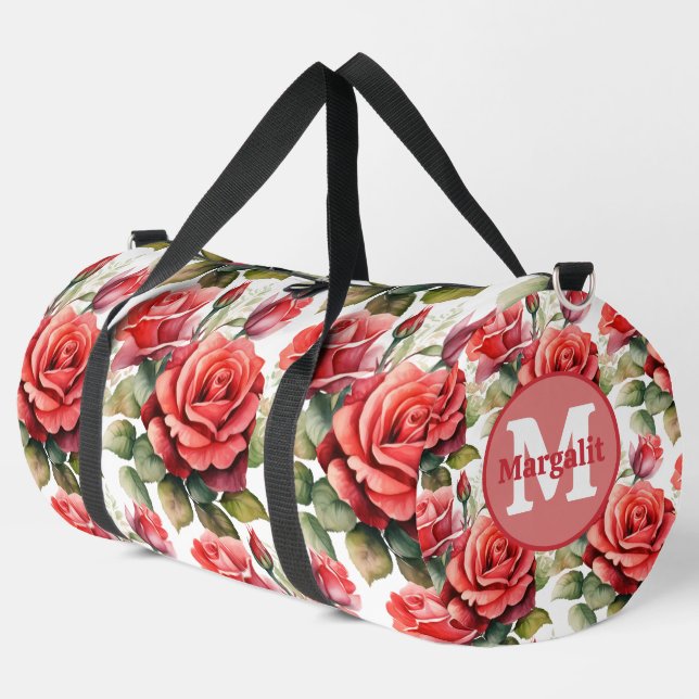 Elegante Rote Rosen Muster Große Duffeltasche Duffle Bag (Linke Ecke)