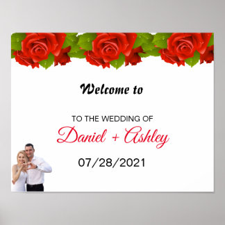Elegante Rote Rosen Paare Foto Begrüßung Hochzeit Poster