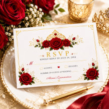Elegante rote Rosen-Prinzessin-Quinceañera-RSVP-Ka