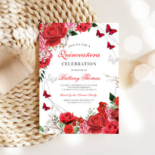 Elegante rote Rosen Quinceañera-Einladung Einladung