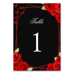 Elegante rote Rosen Quinceanera-Tischnummer Tischnummer