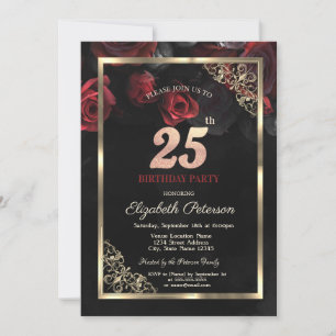 Elegante rote Rosen rahmen 25. Geburtstag Einladung