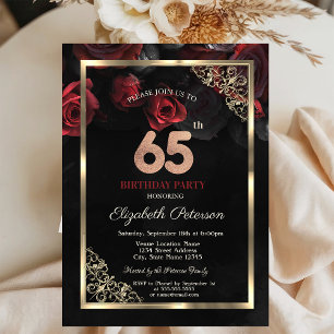 Elegante rote Rosen rahmen den 65. Geburtstag ein Einladung