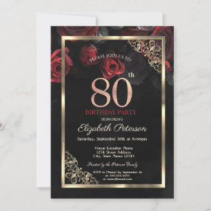 Elegante rote Rosen rahmen den 80. Geburtstag Einladung