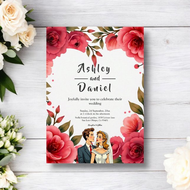 Elegante Rote Rosen Romantische PaarbläserHochzeit Einladung (Von Creator hochgeladen)