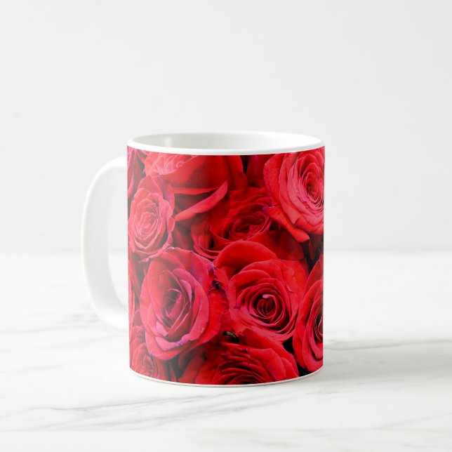 Elegante Rote Rosen roter Blumen Kaffeetasse (Vorderseite Links)