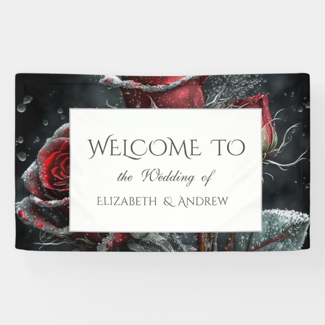 Elegante Rote Rosen Schwarz Banner (Horizontal)