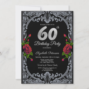 Elegante rote Rosen Streifen Gothic 60. Geburtstag Einladung