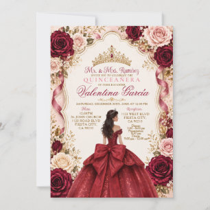Elegante rote Rosen-Sweet-15-Quinceañera-Einladung Einladung